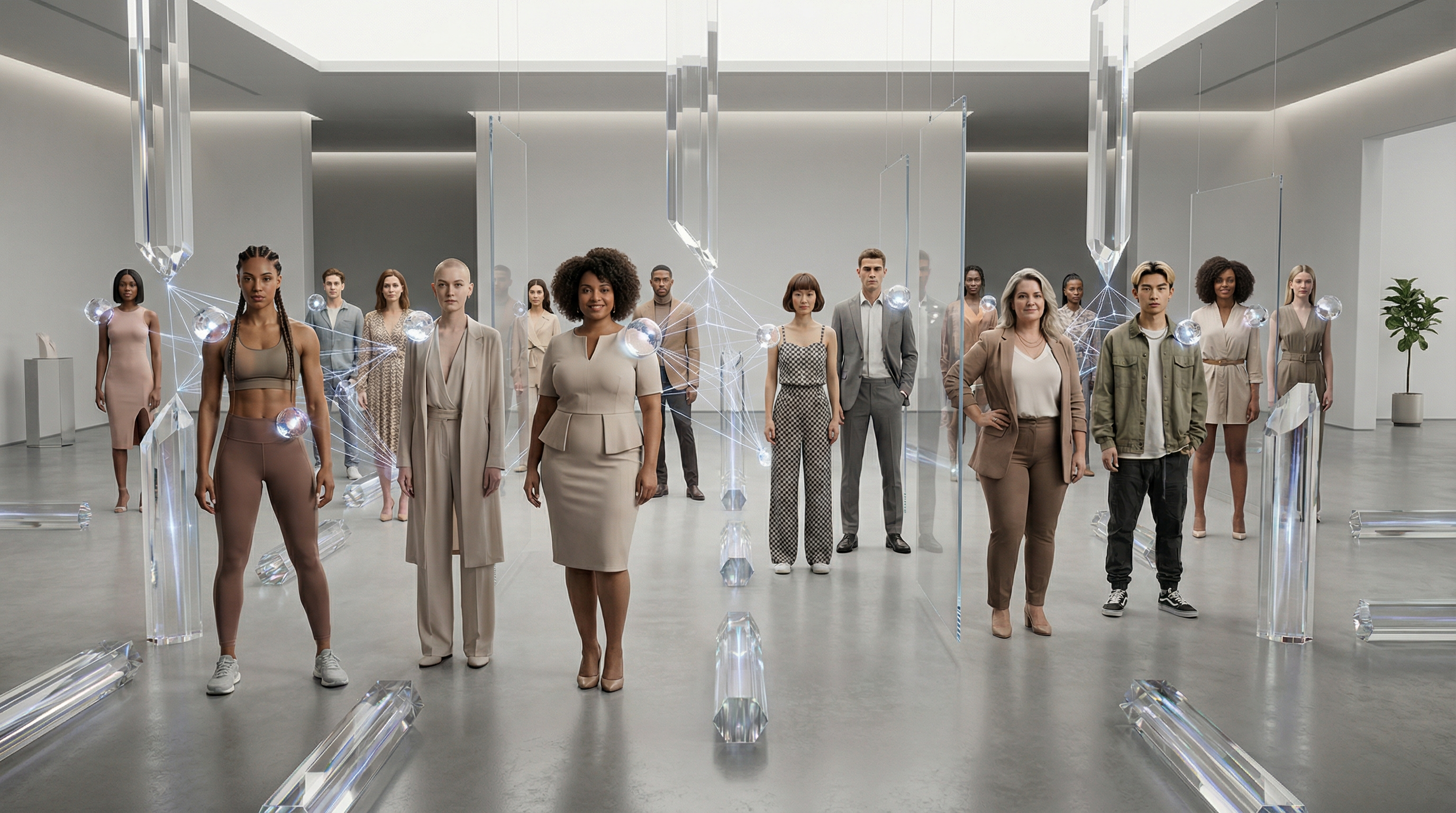 Comparison showing fashion brand using AI models for inclusive marketing across different demographics, body types, and age groups