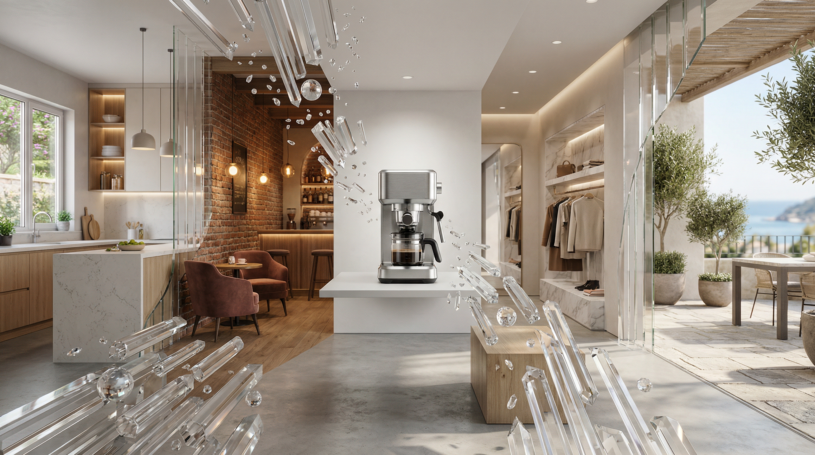 AI product placement examples showing the same product in different seasonal settings - spring, summer, fall, and winter scenes