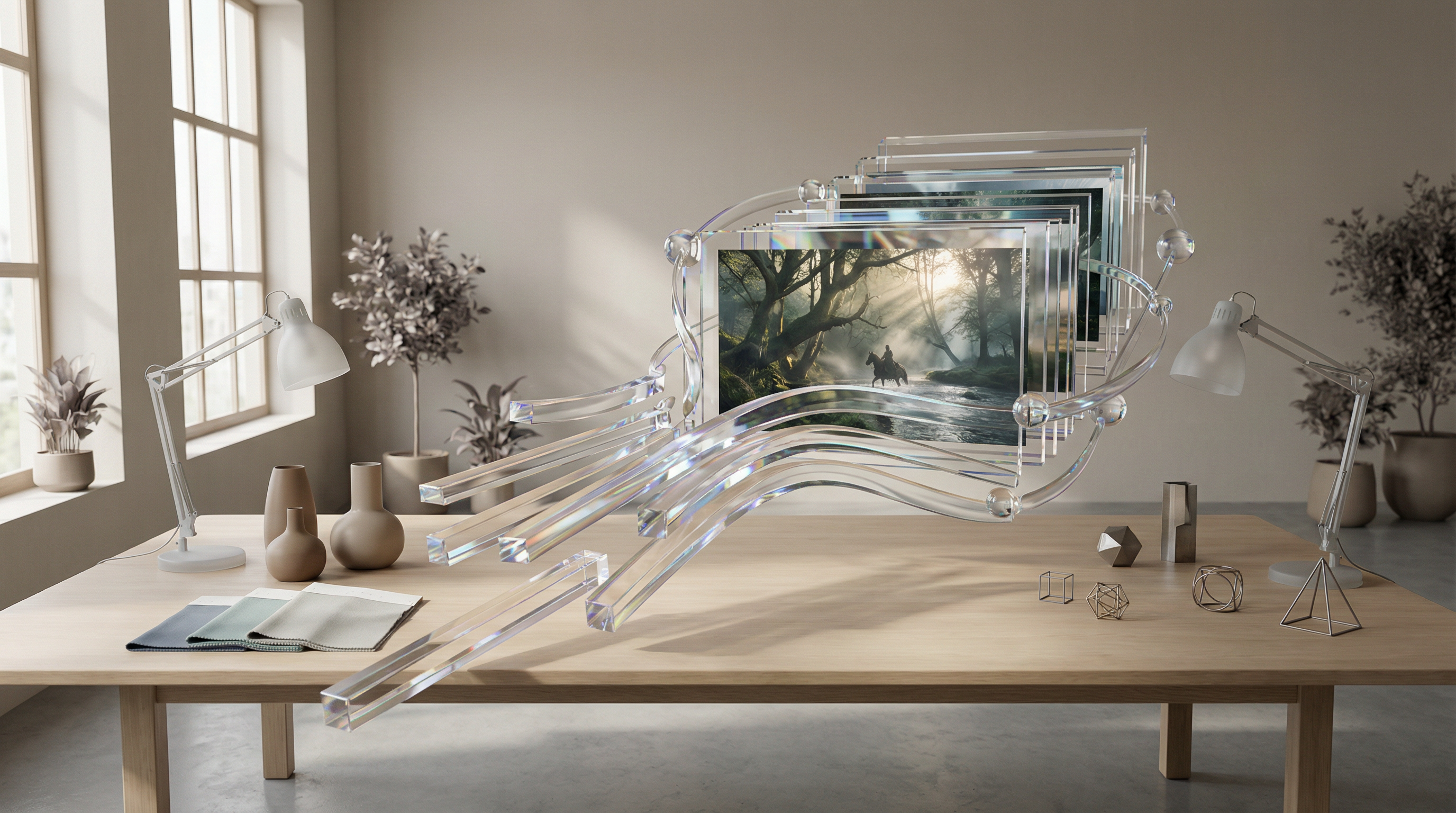 Visual breakdown of video prompt elements showing Subject, Motion, Setting, Lighting, Camera, and Style with example outputs